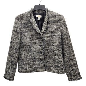 Vintage Talbots Wool Tweed Jacket Blazer Womens 12 Fringe Made In USA Old Money